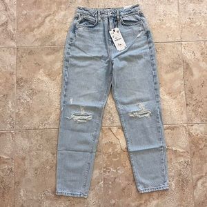 Zara Blue Distressed Mom Jeans
